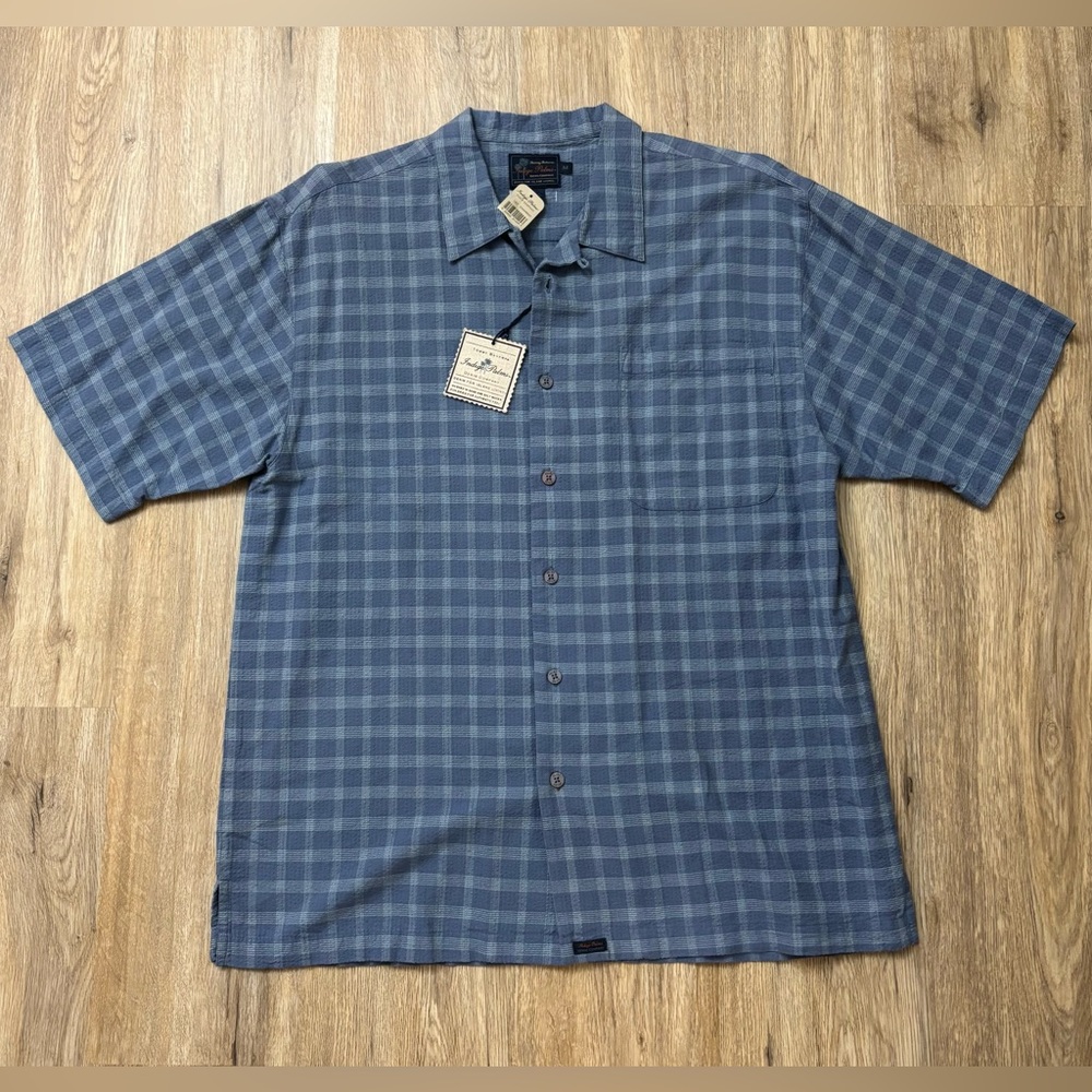 Tommy Bahama Indigo Palms Denim Company Plaid Chambray Cotton Shirt Blue Medium